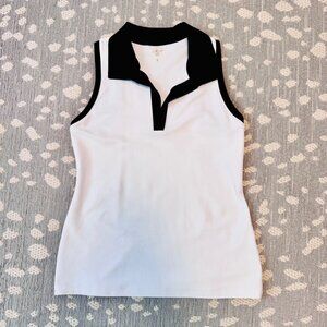 Sporty Calia Ribbed Sleeveless White with black Tennis Golf Polo Sz S